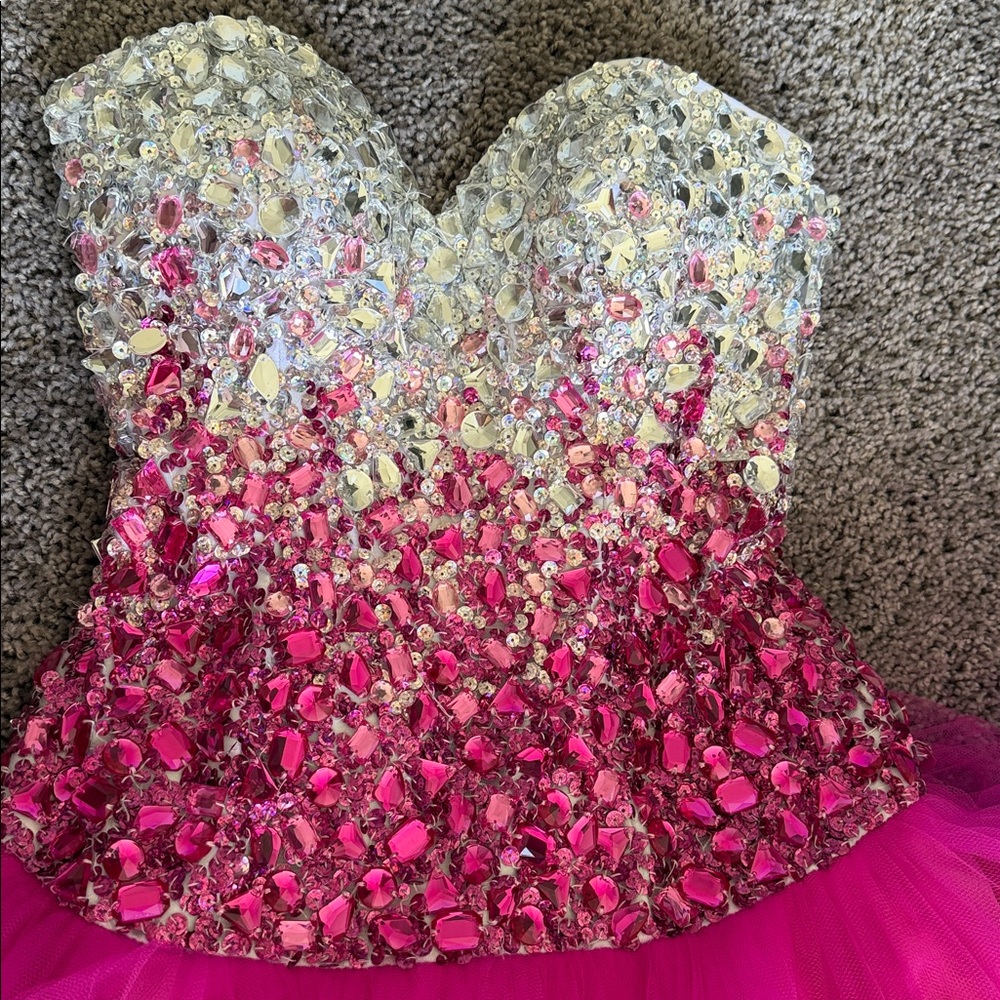 Night Moves Pink Silver Jewel Strapless Prom Dress - Picture 4 of 7